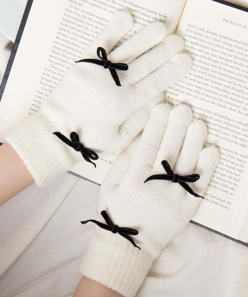 WEGO（ウィゴー）の「WEGO/リボン付きグローブ（手袋・レディース・オフホワイト/ライトピンク/ブラック・FREE）」の2枚目の写真