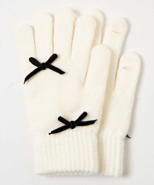 WEGO（ウィゴー）の「WEGO/リボン付きグローブ（手袋・レディース・オフホワイト/ライトピンク/ブラック・FREE）」の5枚目の写真