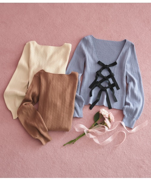 PEACH JOHN(ピーチジョン)の「ケーブルリボンプルオーバー(Tシャツ/カットソー・レディース・ブルー/モカ/アイボリー・ONE SIZE)」の5枚目の写真