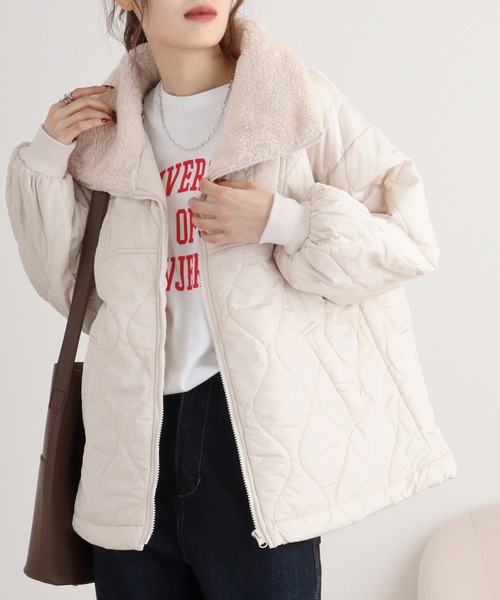 mimipoupons ミミプポン キルトボアコート BEIGE 180496 もこもこﾙｰﾌﾟボアキルトニット編みコート \u2013 asone femme