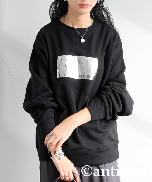 antiqua(アンティカ)の「箔プリント裏毛プルオーバー(スウェット・レディース・グレー/ブラック・ONESIZE)」の16枚目の写真