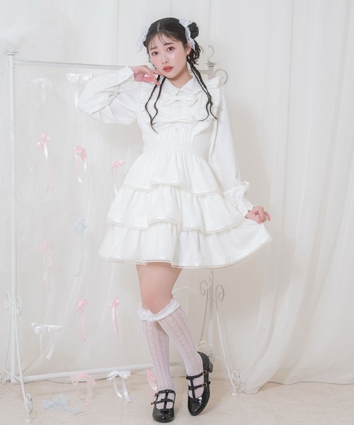 Honey Cinnamon リボン付きドットチュールワンピース ピンク 量産型 Honey Cinnamon（ハニーシナモン）の「リボン付きドットチュール