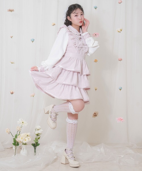 Honey Cinnamon（ハニーシナモン）の「リボン付きドットチュールワンピース（ワンピース・レディース・ピンク/ホワイト・FREE）」の6枚目の写真