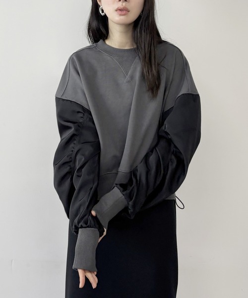 NICOLE white（ニコルホワイト）の「異素材使い裏起毛プルオーバー（Tシャツ/カットソー・レディース・グレー/ホワイト/チャコール・FREE）」の3枚目の写真