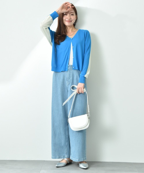 INTERPLANET（インタープラネット）の「【ＵＶ加工・ウォッシャブル】バイカラーＶネックカーディガン（カーディガン/ボレロ・レディース・ブルー/ブラック・FREE）」の22枚目の写真