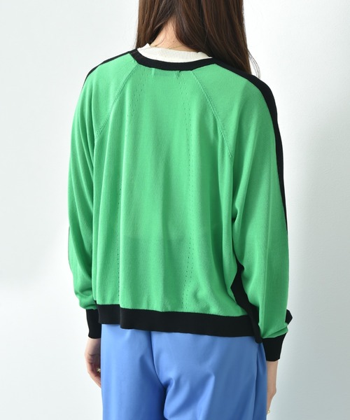 INTERPLANET（インタープラネット）の「【ＵＶ加工・ウォッシャブル】バイカラーＶネックカーディガン（カーディガン/ボレロ・レディース・ブルー/ブラック・FREE）」の6枚目の写真