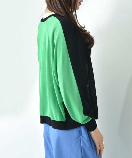 INTERPLANET（インタープラネット）の「【ＵＶ加工・ウォッシャブル】バイカラーＶネックカーディガン（カーディガン/ボレロ・レディース・ブルー/ブラック・FREE）」の5枚目の写真