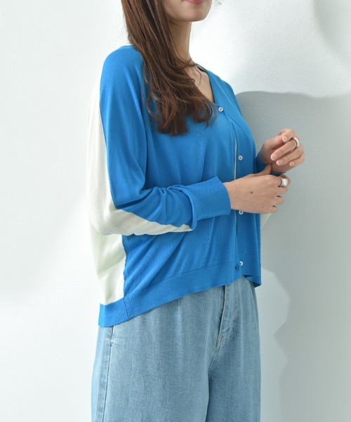 INTERPLANET（インタープラネット）の「【ＵＶ加工・ウォッシャブル】バイカラーＶネックカーディガン（カーディガン/ボレロ・レディース・ブルー/ブラック・FREE）」の17枚目の写真