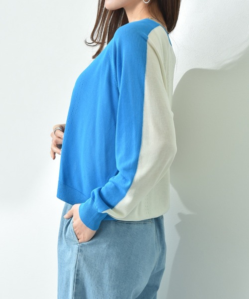 INTERPLANET（インタープラネット）の「【ＵＶ加工・ウォッシャブル】バイカラーＶネックカーディガン（カーディガン/ボレロ・レディース・ブルー/ブラック・FREE）」の19枚目の写真