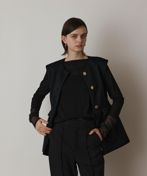 セール】ダンボールニットジレジャケット（ノーカラージャケット