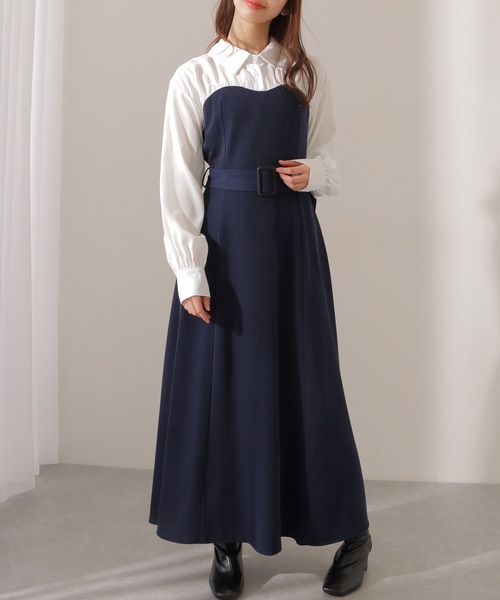 Lace Ladies(レースレディース)の「ウエストギャザー ハイウエスト ブラウス ドッキング ワンピース(ワンピース・レディース・ネイビー/ブラック/ピンク・FREE/S)」の2枚目の写真