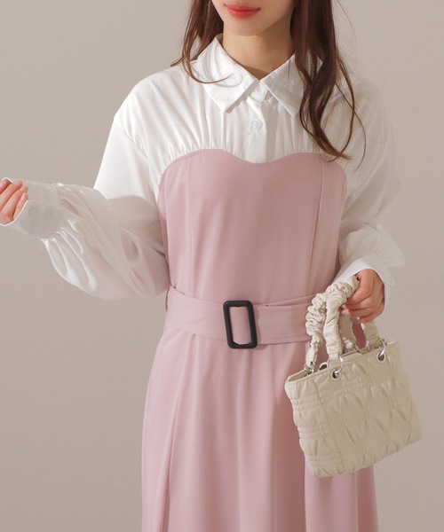 Lace Ladies(レースレディース)の「ウエストギャザー ハイウエスト ブラウス ドッキング ワンピース(ワンピース・レディース・ネイビー/ブラック/ピンク・FREE/S)」の13枚目の写真