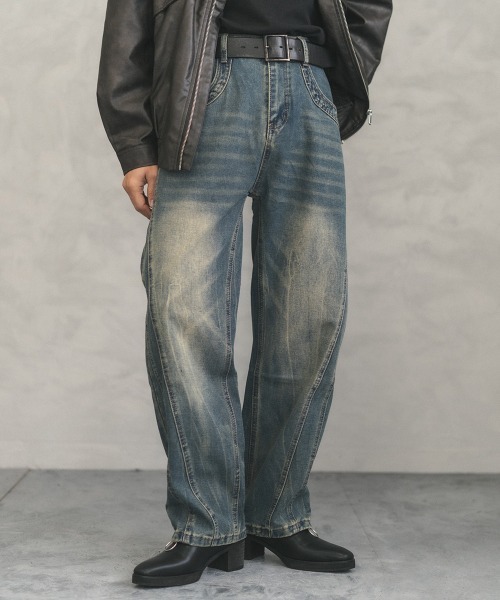 Vintage wash side cut curve denim pants / ビンテージウォッシュサイドカットカーブデニムパンツ（デニムパンツ）｜Shoowtime（ショウタイム）