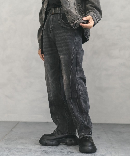 Vintage wash side cut curve denim pants / ビンテージウォッシュサイドカットカーブデニムパンツ（デニムパンツ）｜Shoowtime（ショウタイム）