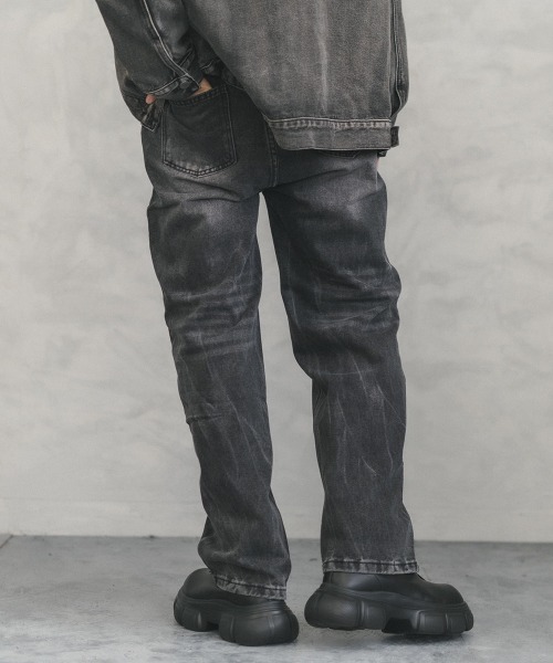 Vintage wash side cut curve denim pants / ビンテージウォッシュサイドカットカーブデニムパンツ（デニムパンツ）｜Shoowtime（ショウタイム）