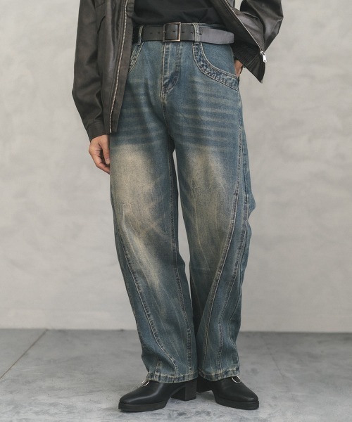 Vintage wash side cut curve denim pants / ビンテージウォッシュサイドカットカーブデニムパンツ（デニムパンツ）｜Shoowtime（ショウタイム）