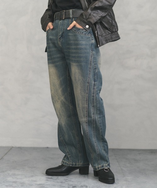 Vintage wash side cut curve denim pants / ビンテージウォッシュサイドカットカーブデニムパンツ（デニムパンツ）｜Shoowtime（ショウタイム）