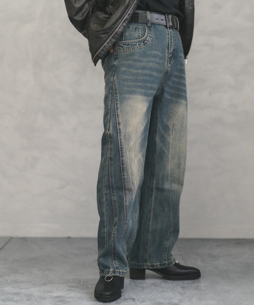 Vintage wash side cut curve denim pants / ビンテージウォッシュサイドカットカーブデニムパンツ（デニムパンツ）｜Shoowtime（ショウタイム）