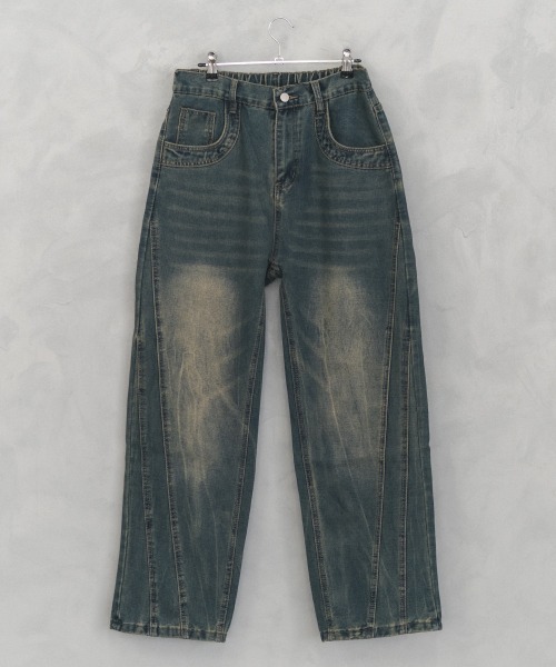 Vintage wash side cut curve denim pants / ビンテージウォッシュサイドカットカーブデニムパンツ（デニムパンツ）｜Shoowtime（ショウタイム）