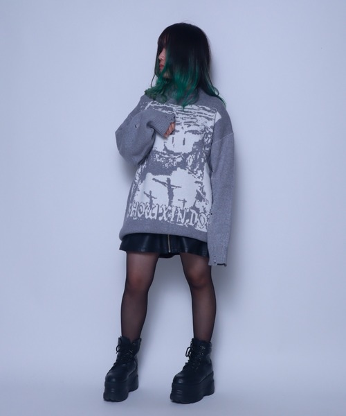 Bling Leads(ブリングリーズ)の「Z)【BLINGLEADS】724813 ダメージ加工クルーネック ニットセーター(ニット/セーター・メンズ・ブラック/グレー・MEDIUM/LARGE)」の15枚目の写真
