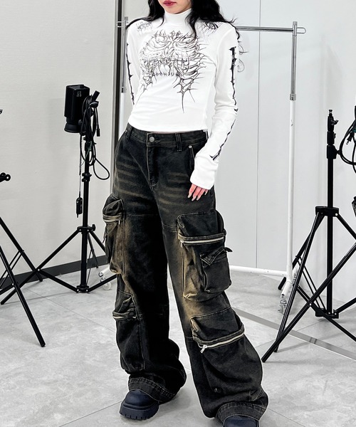 Figments（フィグメンツ）の「スカルハイネックトップ（Tシャツ/カットソー・レディース・ホワイト/ブラック・FREE）」の16枚目の写真