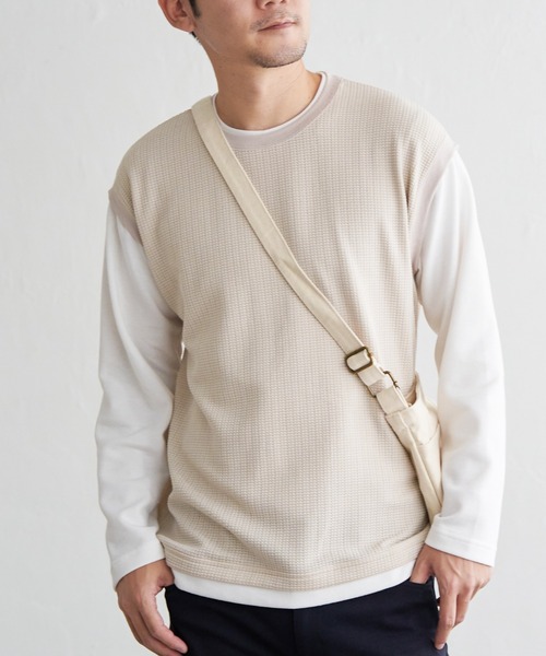 ikka(イッカ)の「ビッグワッフルフェイクベストロンT(Tシャツ/カットソー・メンズ・ネイビー/ライム/ブラック/ベージュ・M/XL/L/S)」の3枚目の写真