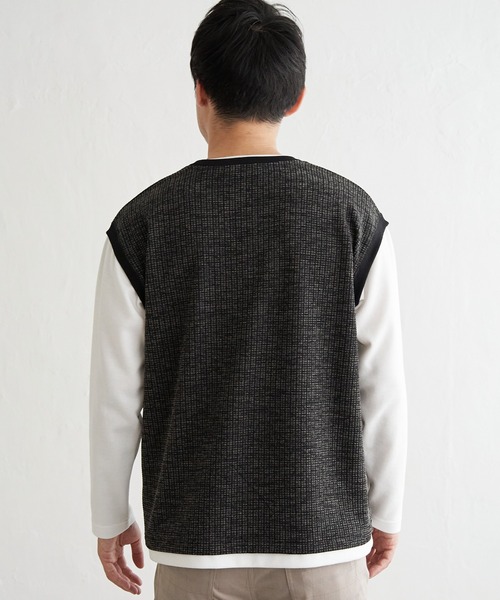 ikka(イッカ)の「ビッグワッフルフェイクベストロンT(Tシャツ/カットソー・メンズ・ネイビー/ライム/ブラック/ベージュ・M/XL/L/S)」の14枚目の写真