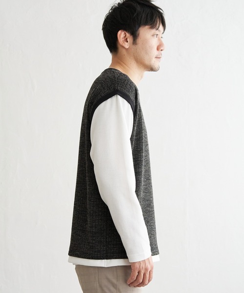 ikka(イッカ)の「ビッグワッフルフェイクベストロンT(Tシャツ/カットソー・メンズ・ネイビー/ライム/ブラック/ベージュ・M/XL/L/S)」の15枚目の写真