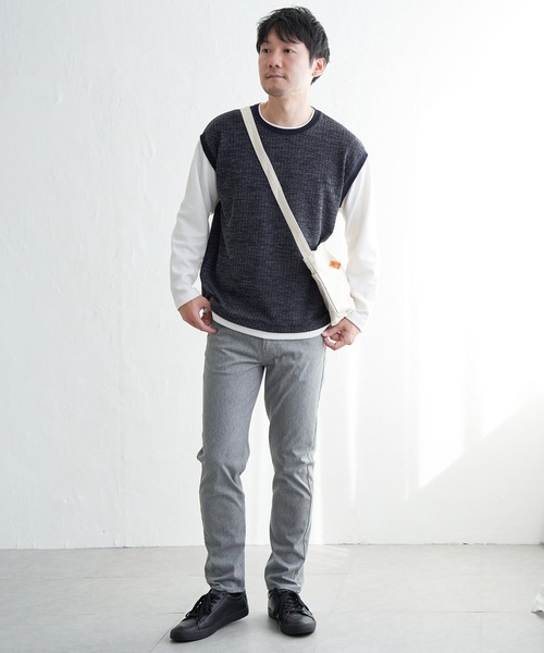 ikka(イッカ)の「ビッグワッフルフェイクベストロンT(Tシャツ/カットソー・メンズ・ネイビー/ライム/ブラック/ベージュ・M/XL/L/S)」の5枚目の写真