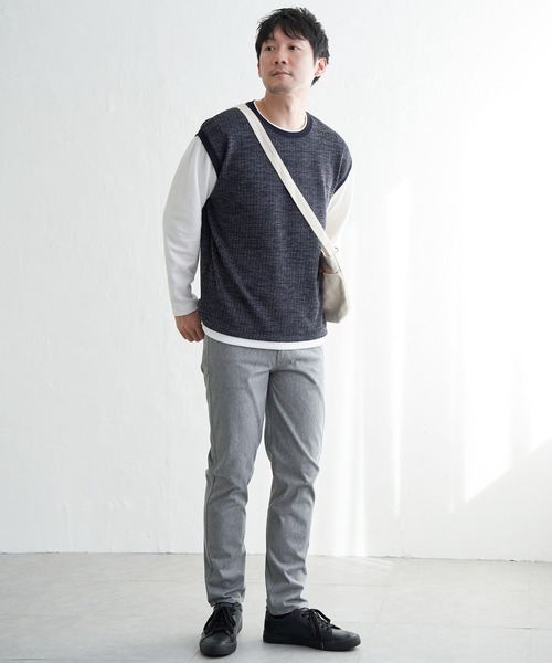 ikka(イッカ)の「ビッグワッフルフェイクベストロンT(Tシャツ/カットソー・メンズ・ネイビー/ライム/ブラック/ベージュ・M/XL/L/S)」の6枚目の写真