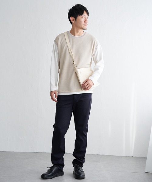 ikka(イッカ)の「ビッグワッフルフェイクベストロンT(Tシャツ/カットソー・メンズ・ネイビー/ライム/ブラック/ベージュ・M/XL/L/S)」の7枚目の写真