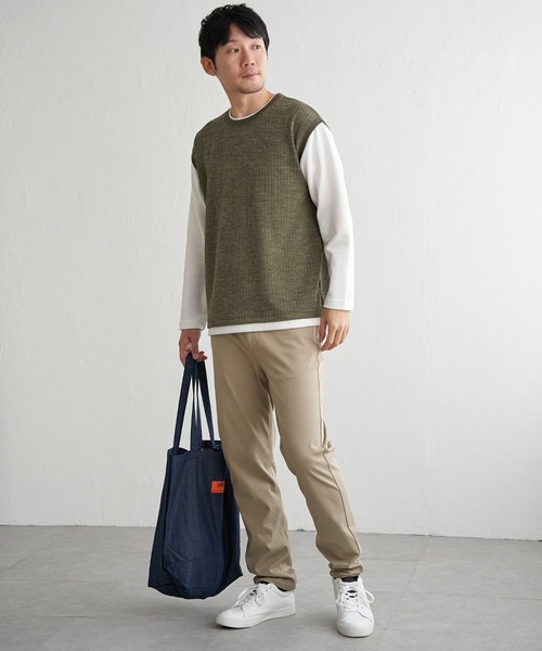 ikka(イッカ)の「ビッグワッフルフェイクベストロンT(Tシャツ/カットソー・メンズ・ネイビー/ライム/ブラック/ベージュ・M/XL/L/S)」の9枚目の写真