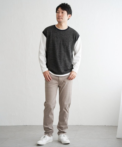ikka(イッカ)の「ビッグワッフルフェイクベストロンT(Tシャツ/カットソー・メンズ・ネイビー/ライム/ブラック/ベージュ・M/XL/L/S)」の11枚目の写真