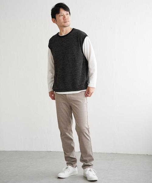 ikka(イッカ)の「ビッグワッフルフェイクベストロンT(Tシャツ/カットソー・メンズ・ネイビー/ライム/ブラック/ベージュ・M/XL/L/S)」の12枚目の写真
