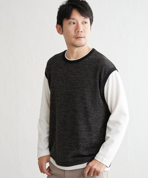 ikka(イッカ)の「ビッグワッフルフェイクベストロンT(Tシャツ/カットソー・メンズ・ネイビー/ライム/ブラック/ベージュ・M/XL/L/S)」の13枚目の写真