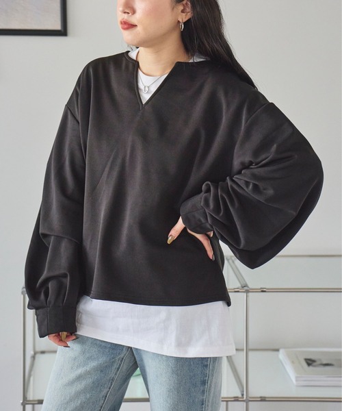 ■AKM■デュアルウォームベアポン L/S キーネック長袖カットソー ラグスタイル LUXSTYLE スラブキーネック長袖Tシャツ/ロンT