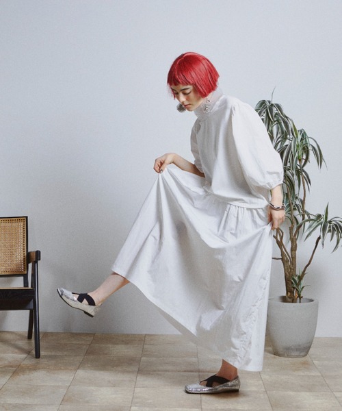 バルーンスリーブ異素材ワンピース（ワンピース）｜manana suerte