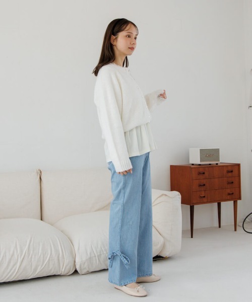 flower（フラワー）の「リボンバギーパンツ（デニムパンツ・レディース・ブラック/ブルー・SMALL/MEDIUM）」の10枚目の写真