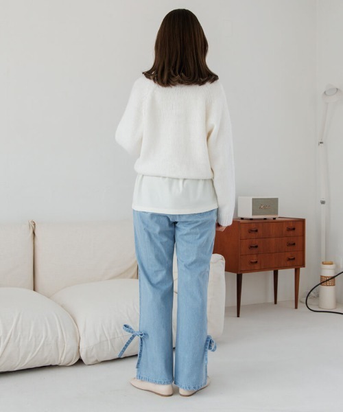 flower（フラワー）の「リボンバギーパンツ（デニムパンツ・レディース・ブラック/ブルー・SMALL/MEDIUM）」の9枚目の写真