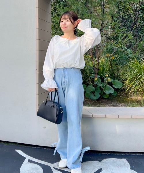 flower リボンバギーパンツ　デニムパンツ 10%OFF】ribbon buggy pants～ﾘﾎﾞﾝﾊﾞｷﾞｰﾊﾟﾝﾂ | flower／フラワー
