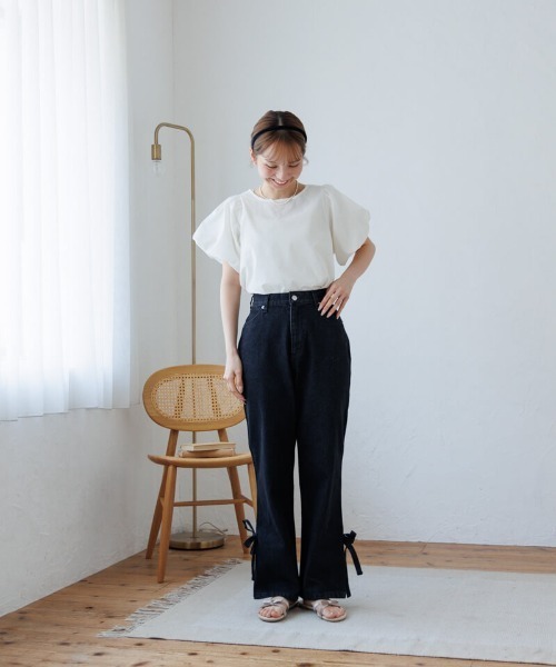 flower リボンバギーパンツ　デニムパンツ 10%OFF】ribbon buggy pants～ﾘﾎﾞﾝﾊﾞｷﾞｰﾊﾟﾝﾂ | flower／フラワー