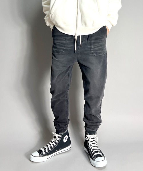 BEATJIVE(ビートジャイブ)の「カットデニムジョガーパンツ スリム スキニーパンツ ストレッチ イージーパンツ メンズ ヴィンテージ加工(デニムパンツ・メンズ・ブルー/ネイビー/インディゴブルー/ライトブラック/ブラック・2/3/1)」の2枚目の写真