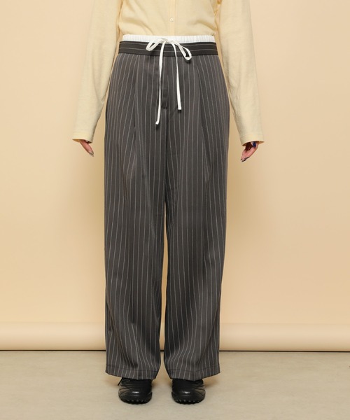 en CAnAF(エンカナフ)の「ピンストライプ ダブルウエストパンツ(スラックス・レディース・ベージュ/ブラック/チャコールグレー・M)」の14枚目の写真