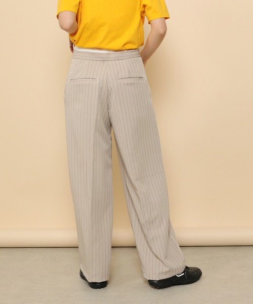 en CAnAF(エンカナフ)の「ピンストライプ ダブルウエストパンツ(スラックス・レディース・ベージュ/ブラック/チャコールグレー・M)」の6枚目の写真
