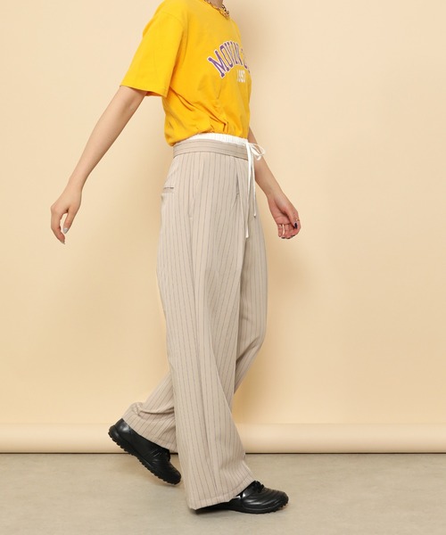 en CAnAF(エンカナフ)の「ピンストライプ ダブルウエストパンツ(スラックス・レディース・ベージュ/ブラック/チャコールグレー・M)」の7枚目の写真