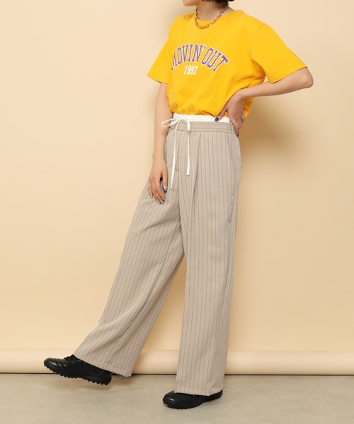 en CAnAF(エンカナフ)の「ピンストライプ ダブルウエストパンツ(スラックス・レディース・ベージュ/ブラック/チャコールグレー・M)」の4枚目の写真
