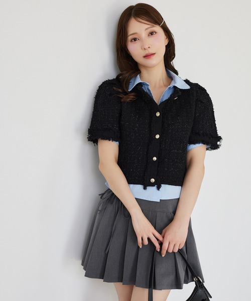 one after another NICE CLAUP（ワンアフターアナザーナイスクラップ）の「【サイズ展開あり】リボンプリーツミニスカート（スカート・レディース・杢グレー/オフホワイト/ブラック/ブラウン/ネイビー・MEDIUM/SMALL）」の22枚目の写真