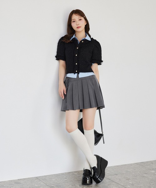 one after another NICE CLAUP（ワンアフターアナザーナイスクラップ）の「【サイズ展開あり】リボンプリーツミニスカート（スカート・レディース・杢グレー/オフホワイト/ブラック/ブラウン/ネイビー・MEDIUM/SMALL）」の19枚目の写真