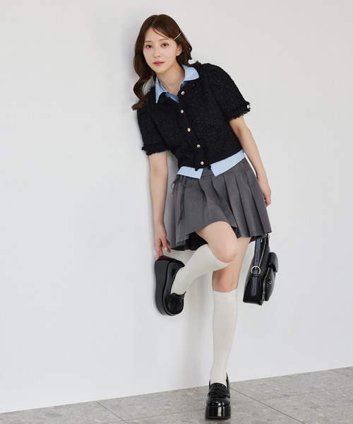 one after another NICE CLAUP（ワンアフターアナザーナイスクラップ）の「【サイズ展開あり】リボンプリーツミニスカート（スカート・レディース・杢グレー/オフホワイト/ブラック/ブラウン/ネイビー・MEDIUM/SMALL）」の20枚目の写真