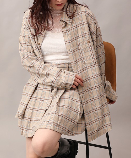 HOOK(フック)の「HOOK -original- マルチチェック柄オーバーシャツ(シャツ/ブラウス・メンズ・ベージュ/グリーン/ピンク・MEDIUM/LARGE/X-LARGE)」の1枚目の写真